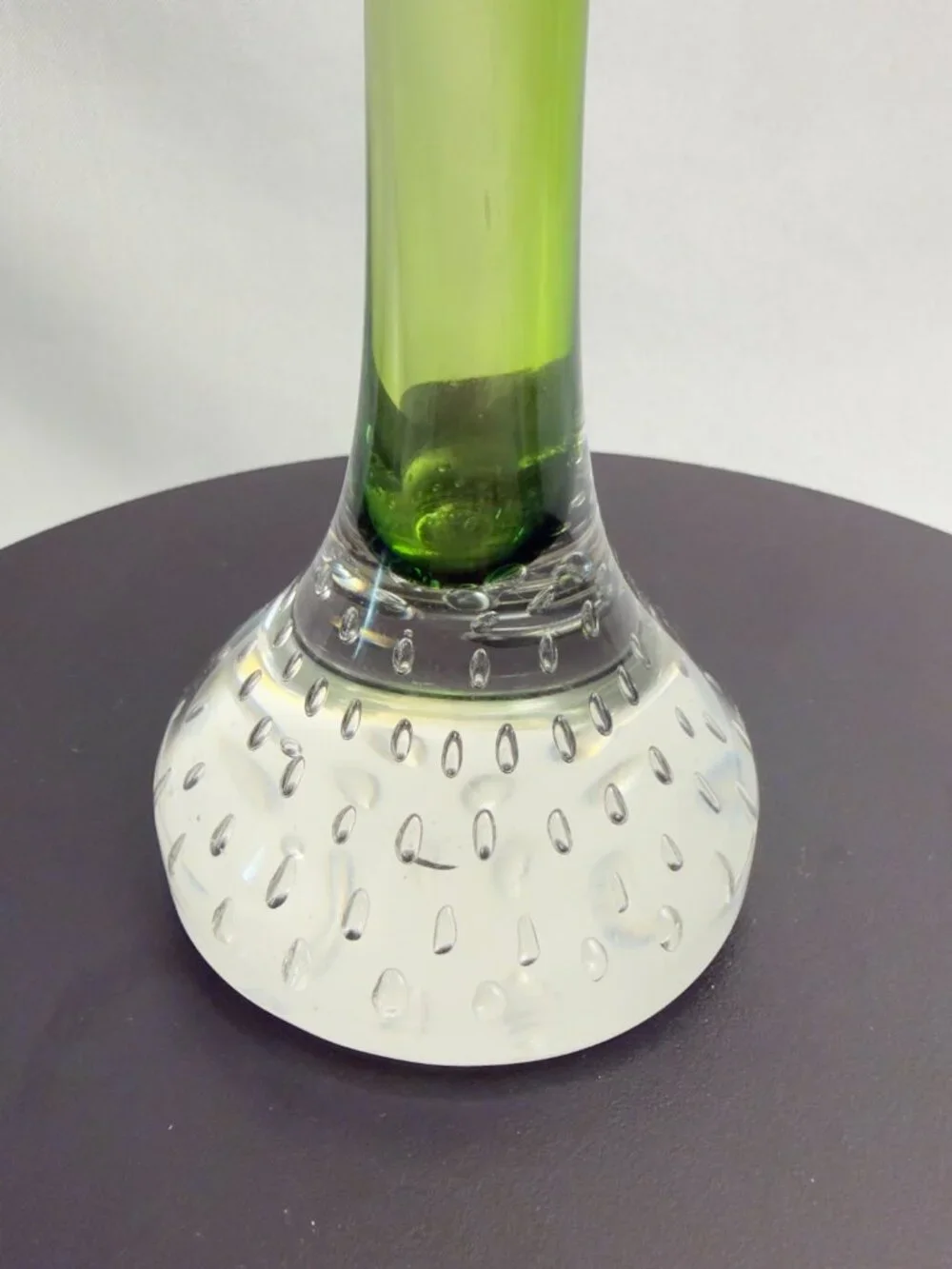 Swedish Hand-Blown Vintage Green Art Glass Bone Vase Aseda Glasbruk 10” H